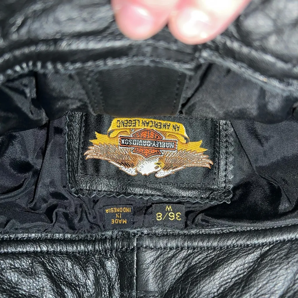 Super Cool Harley Davidson Studded Leather Motorcycle Pants! Black Size 8 - Image 7