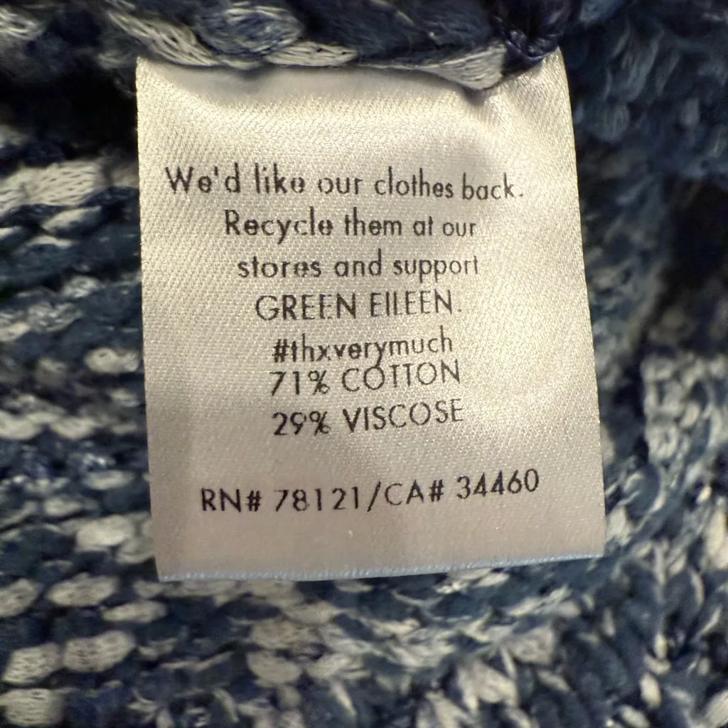 Eileen Fisher Sweater Top V-Neck Ribbon Tape Knit Blue Brushstroke Small Petite - Image 9