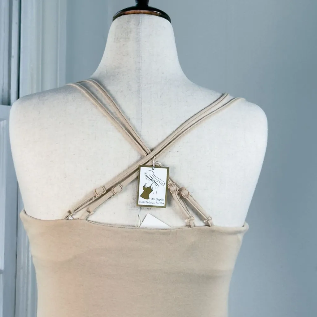 One Step Up Padded Underwire Bra Beige Nude Stretch Tank Top XL Cotton NWT - Image 4