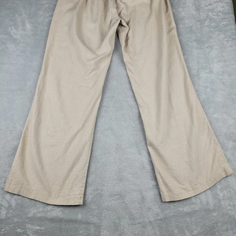 Kiss & Cry Linen Blend Pants Beige Crochet Elastic Waist Size L Large - Image 11