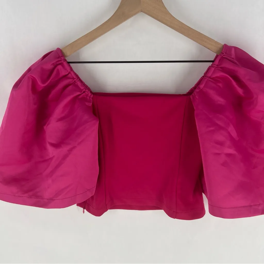 AEL Amy‎ Enjoy Life Square Neck Puff Sleeve Crop Top Pink NWT Size XS - Image 13