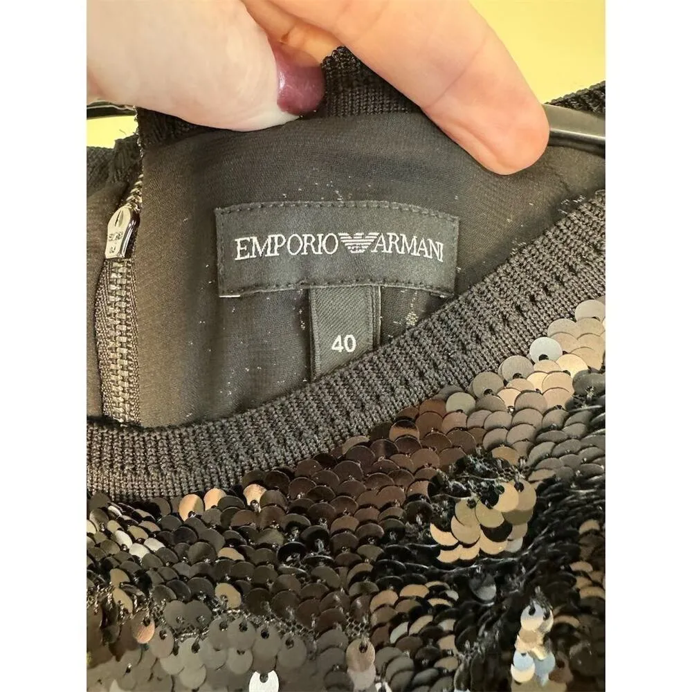 Emporio Armani NWT Black Sequin Chevron Knee Length Dress Size IT 40/US 4 - Image 6