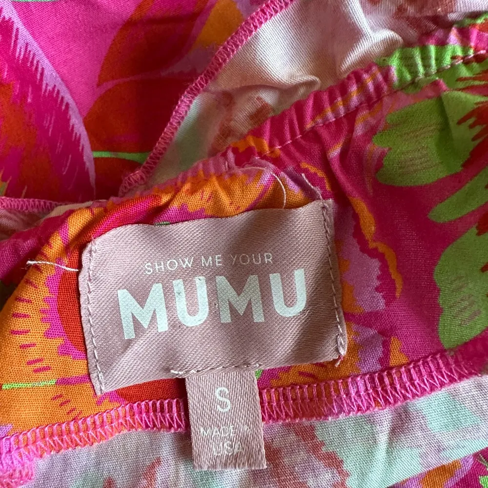 Show Me Your Mumu High Volume Mini Pink Green Dress Sz S Tropical One Shoulder - Image 11