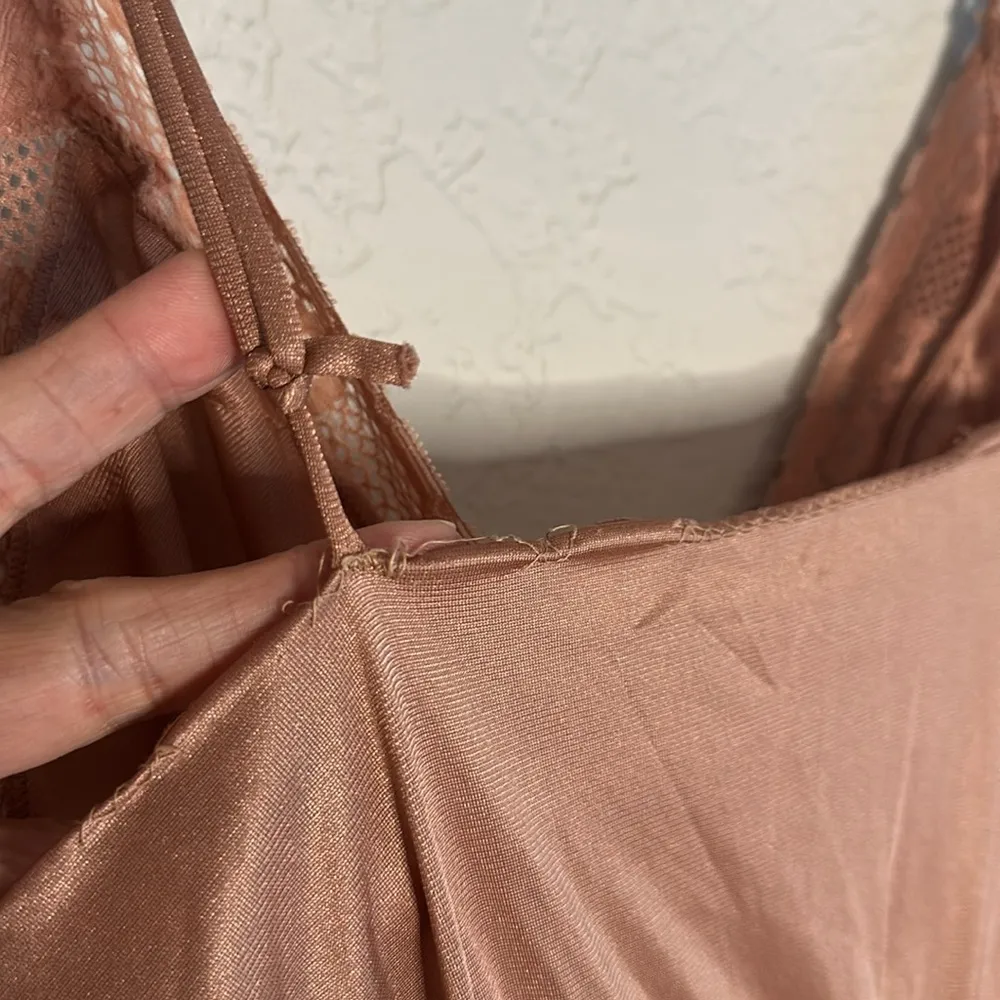 Vintage Avon Slip Dress Maxi Nightie Mauve Lace Sexy Coquette Nylon Open Slit Pink Size L - Image 8