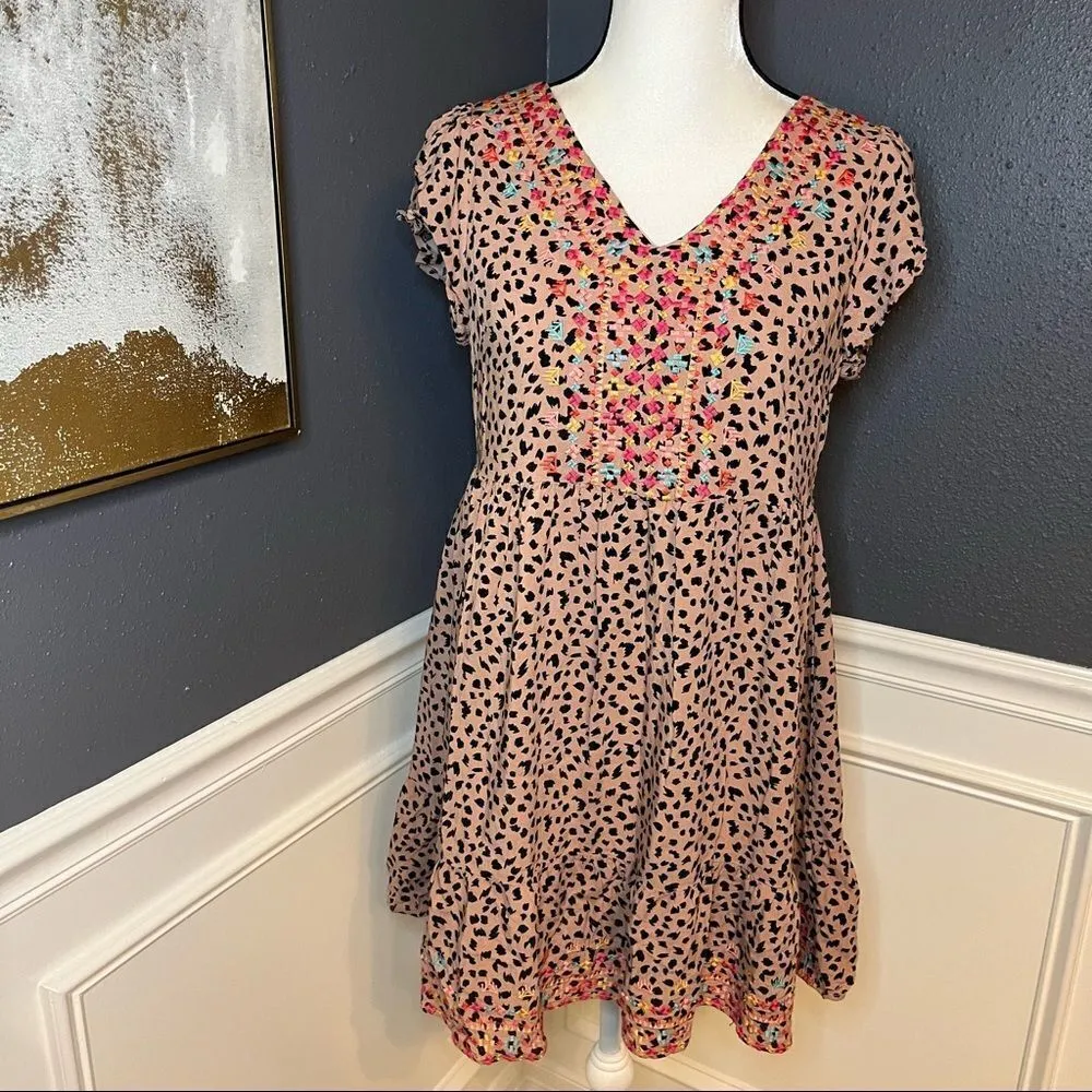 Savanna Jane Daria Embroidered Babydoll Dress Brown - Image 5