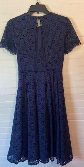 Cremieux Floral Embroidered Eyelet Navy Midi Dress - Image 2