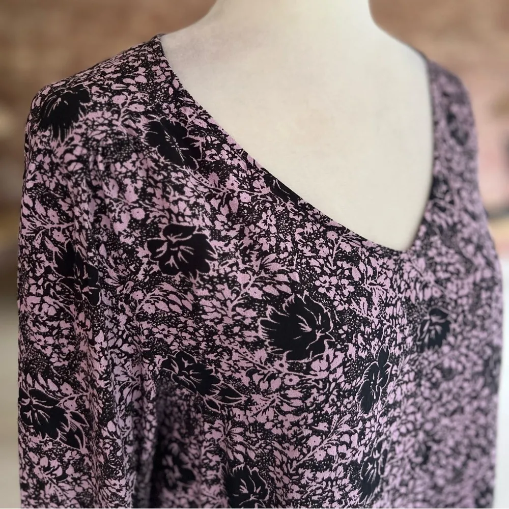 Bp Top Floral Purple Bishop Long Sleeve V-Neck Boho Chic Romantic Brunch Work - Image 13