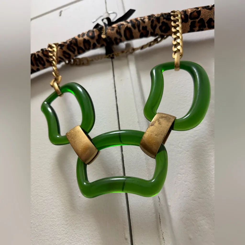 ZARA Green Contrast Chain Large Link Belt - Image 3