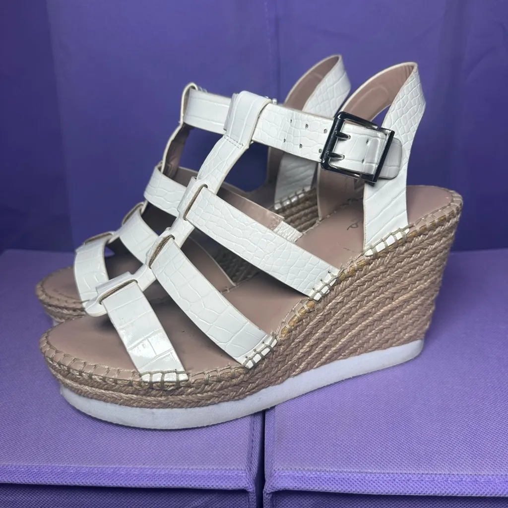 Charles by Charles David White Excess Croc Embossed Platform Wedges Heels 8.5M - Image 5