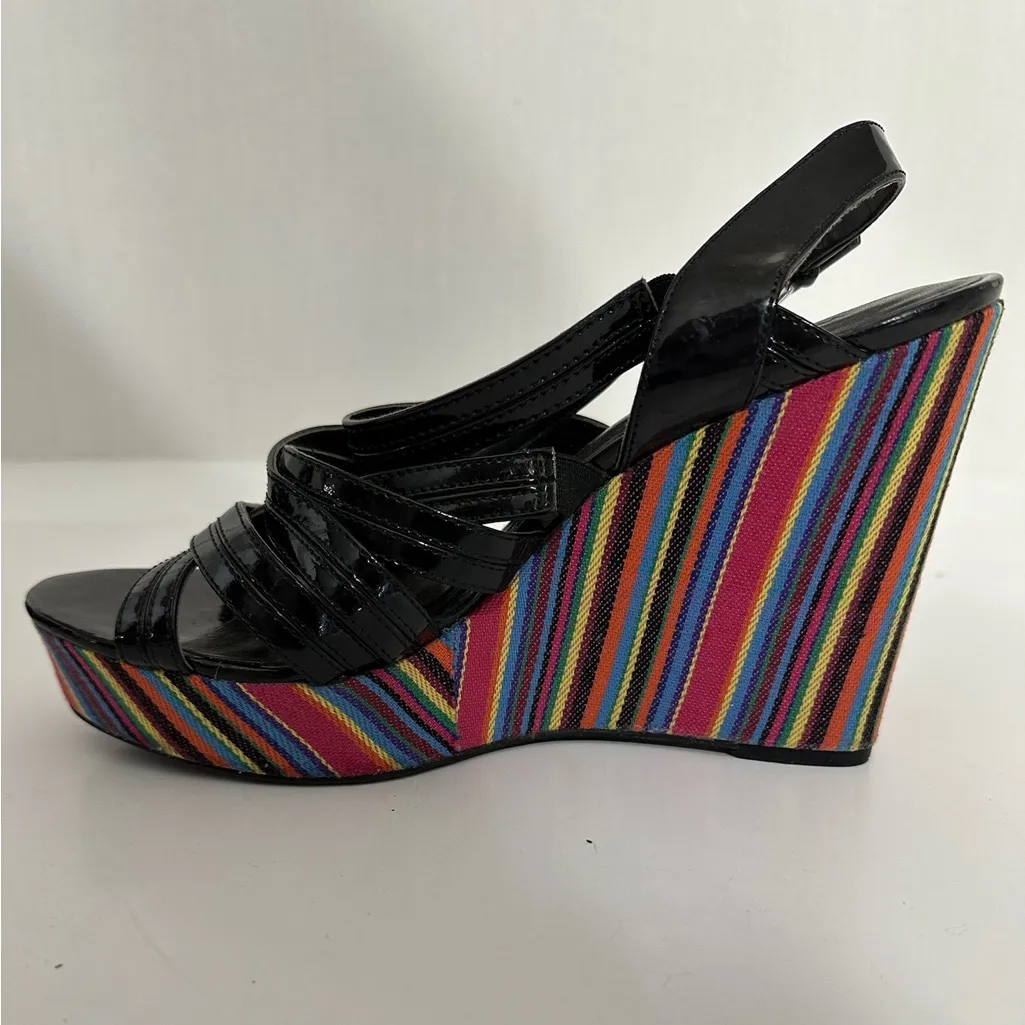 Westies Black with Multicolored Stripe Platform Wedge Sandals Size 9 - Image 5
