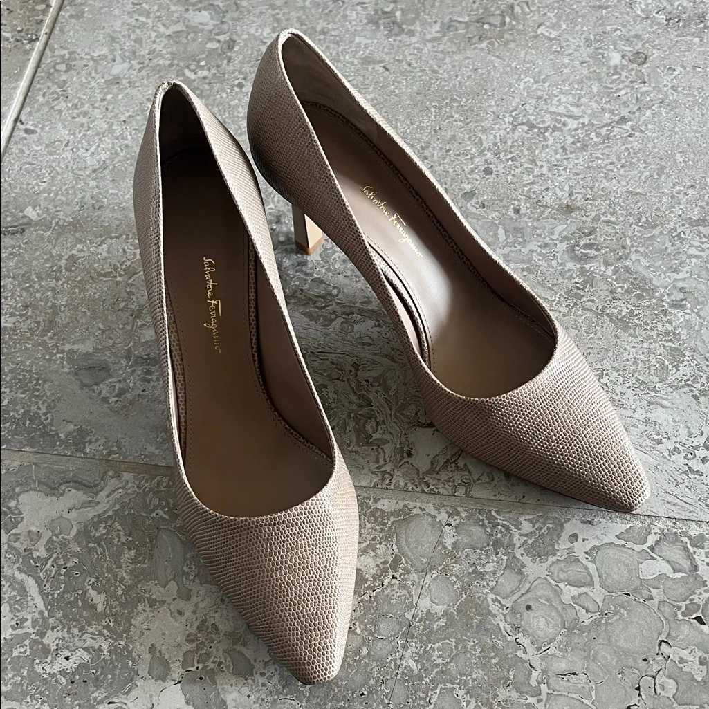 Salvatore Ferragamo Justina Pointed Toe Pumps in Beige, Size 11, NEW in Box - Image 3