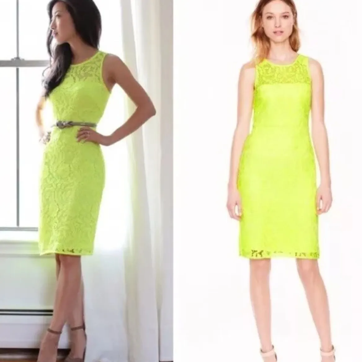 J Crew Collection Neon Yellow Full Lace Cocktail‎ Shift Dress Size 6 - Image 2