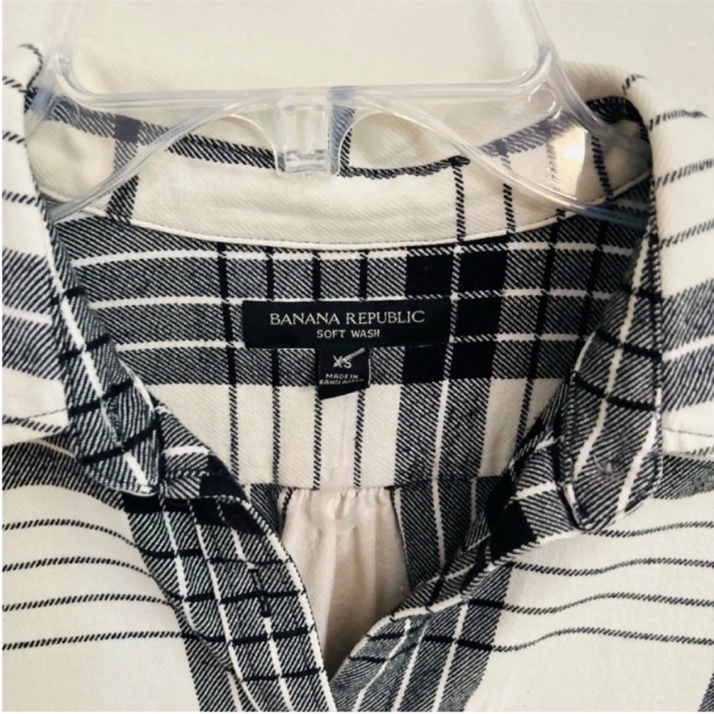 Banana Republic Cotton Black White Button Down Tartan Plaid Shirt Extra Small - Image 9