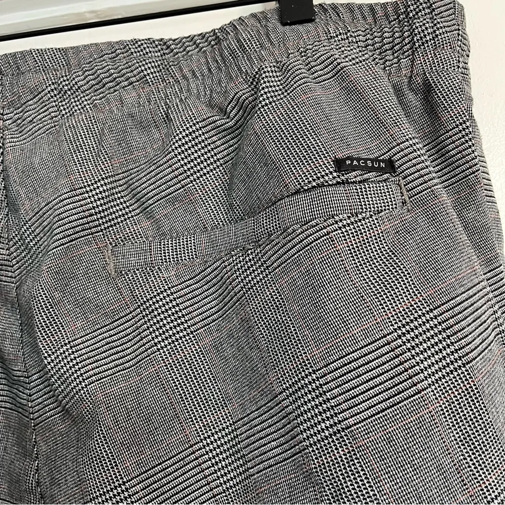 PacSun gray plaid joggers large drawstring casual office slim fit trousers - Image 11