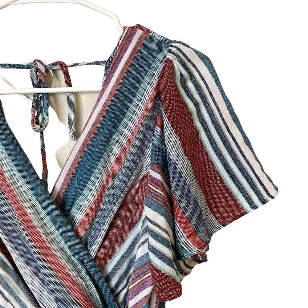 Mi Ami rayon short sleeved summer romper shorts casual comfortable vneck striped Blue Size L - Image 2