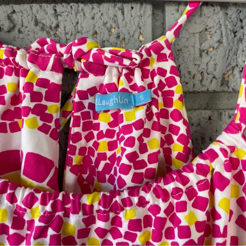 J. McLaughlin Maria Halter Dress Pink Yellow Paisley Mosaic Print Size Small - Image 3