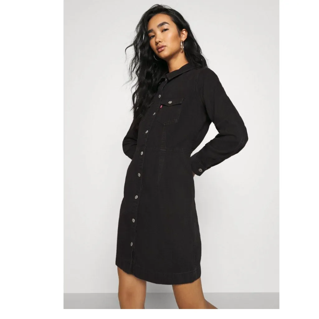 NWT Levis Ellie Denim Dress Womens Small Black Long Sleeve Button - Image 2