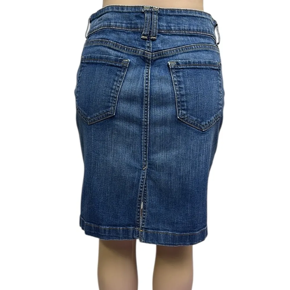 Old Navy Ultra Blue Jean High Waist Medium Wash Denim Back Slit Skirt Womens 10 - Image 7