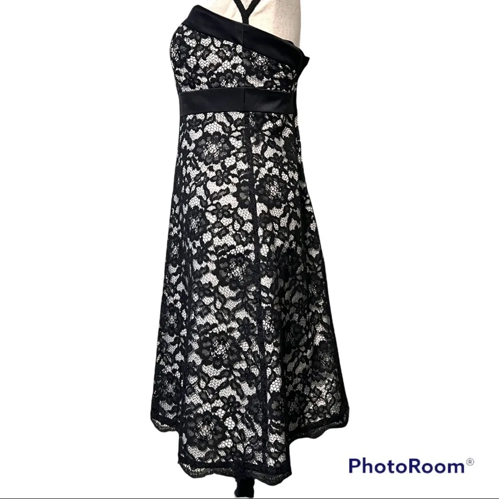 White House Black Market size 2 strapless black lace white lined prom dress - Image 11