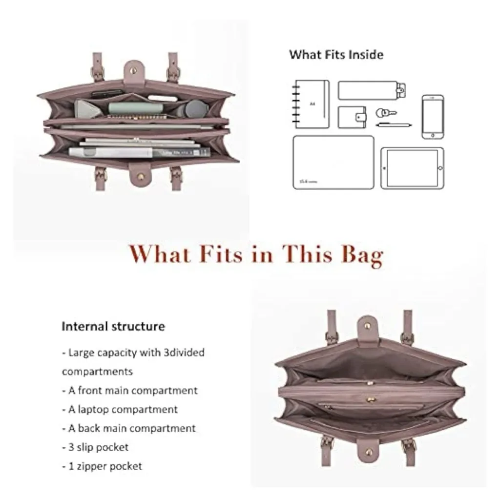 Ecosusi Tan Vegan Faux Leather Laptop Tote Bag 15.6” Work Purse 16x12 - Image 12