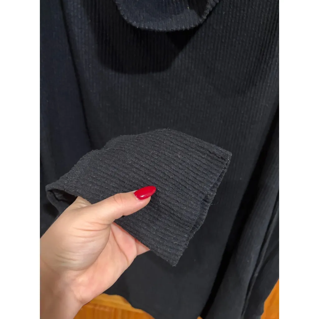 Free People We The Free Black Waffle Knit Cowl Neck Top XL Boho Cozy Casual - Image 3