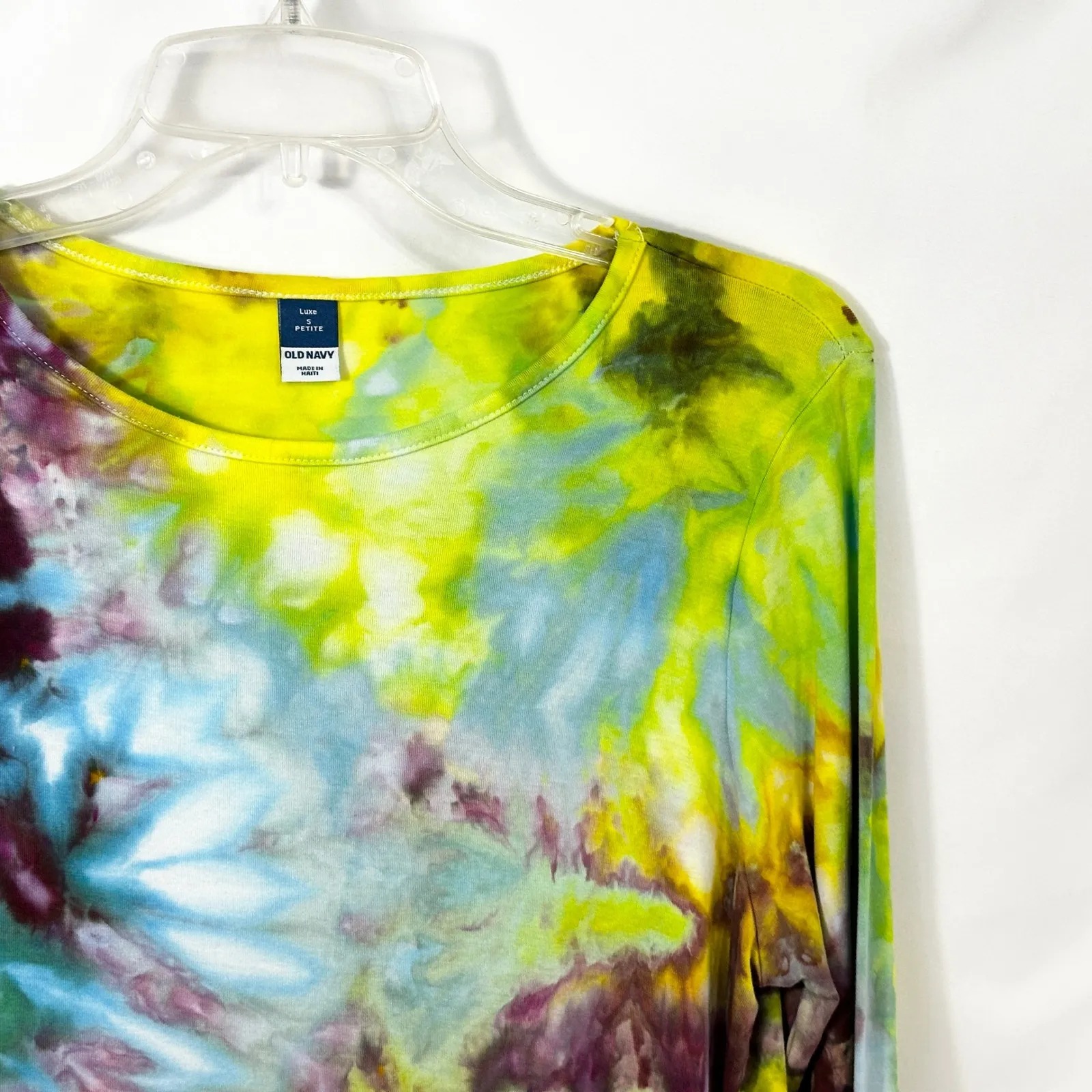 Old Navy Small Petite Top Handmade Tie Dye Luxe Long Sleeve Yellow Blue Boho 151 - Image 5