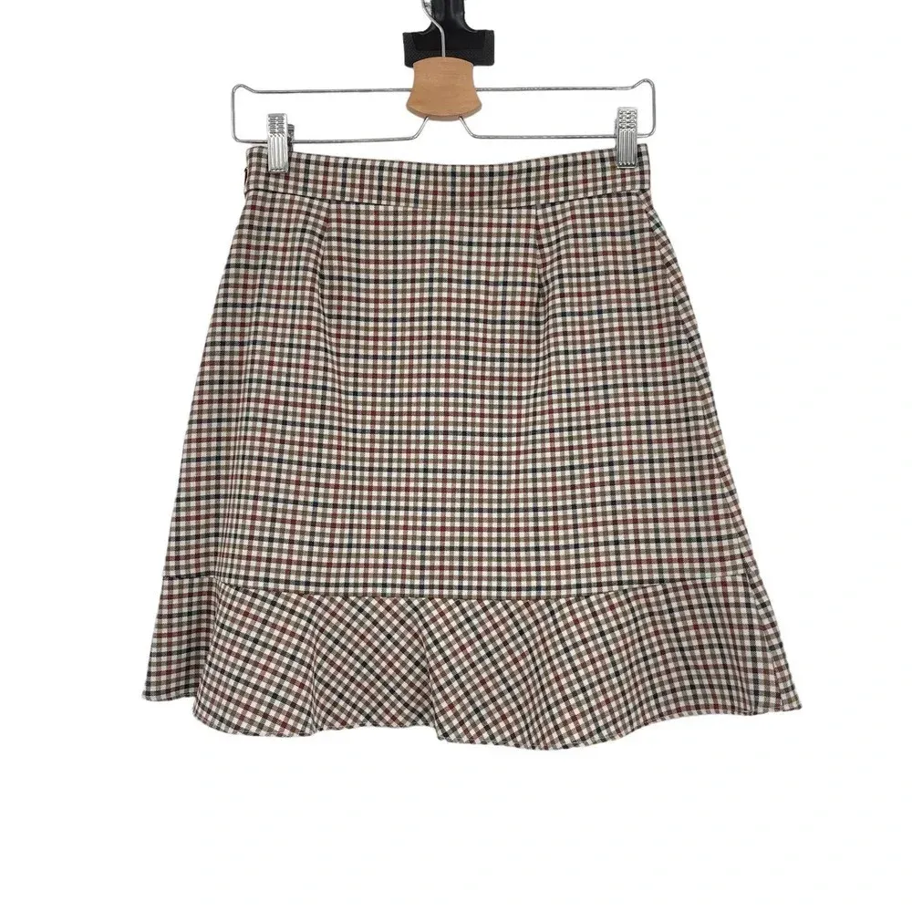 Brooks Brothers Red Fleece Checked Wool Blend‎ Ruffle Skirt Size 2 - Image 7