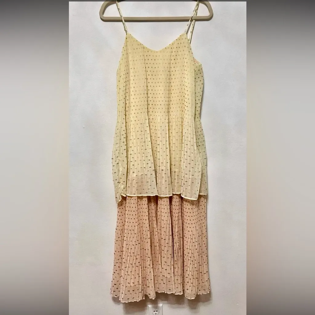 Zara NWT plisse double layered tiered silver Metallic thread pleated flowy dress - Image 2