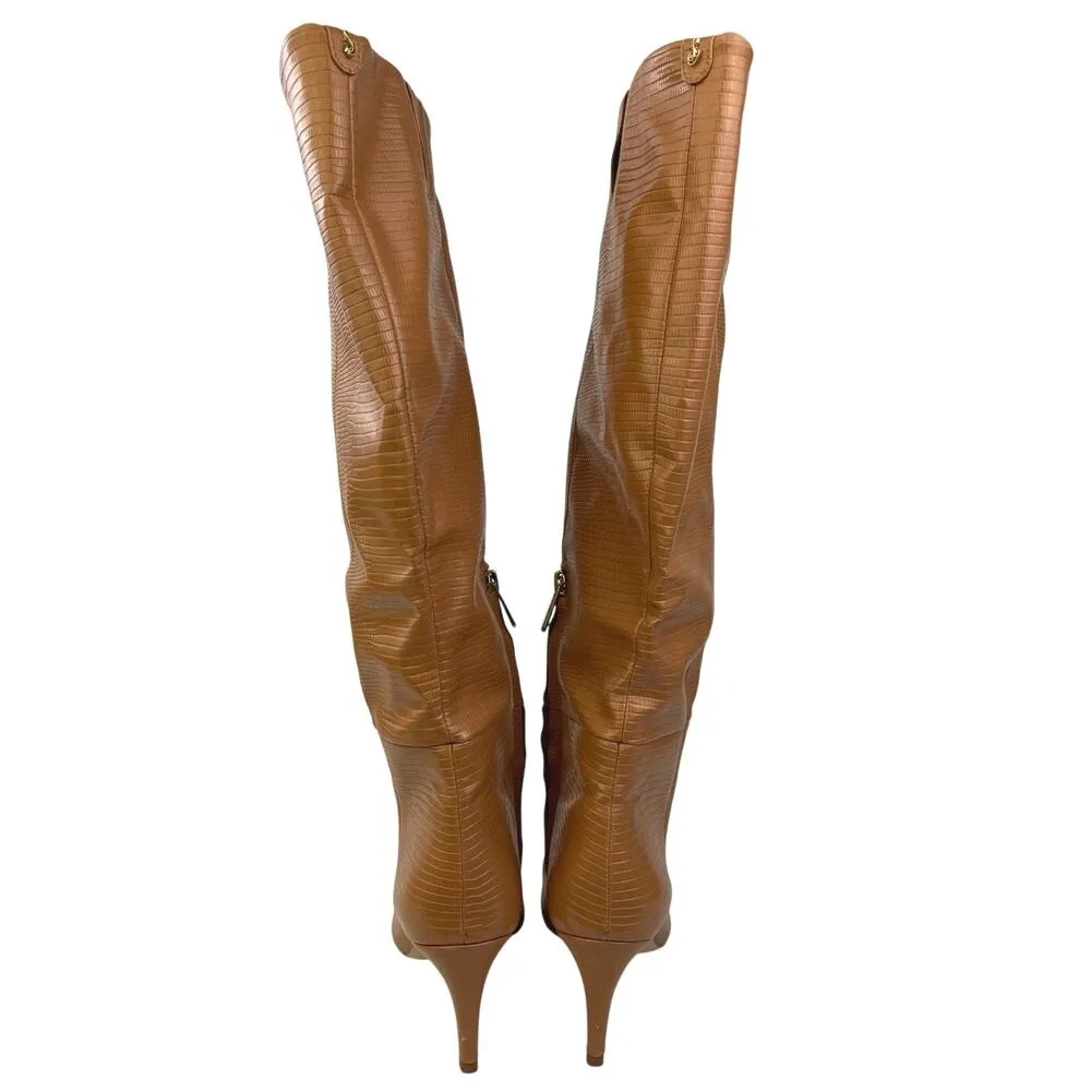 Sam Edelman Uma Brown Reptile Leather Pointed Toe Knee High Fashion Boots Size 8 - Image 4