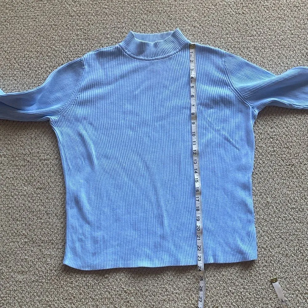 Karen Scott Mock Neck Sweater Pale Blue Medium Pullover Ribbed Long Sleeve EUC - Image 7