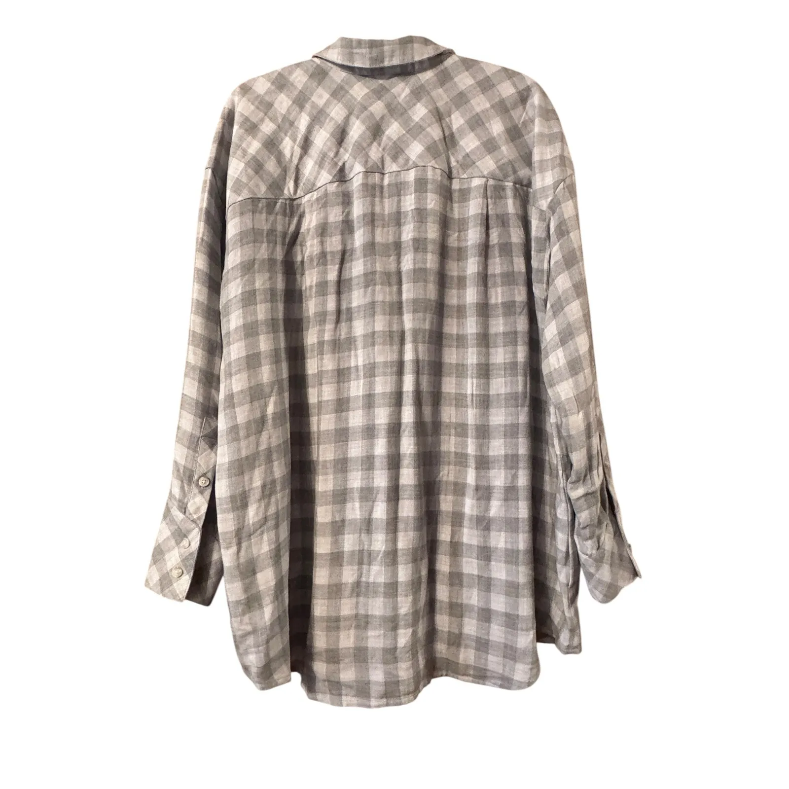Gray Plaid Button Down Shirt Oversized Long Sleeve Relaxed Fit w/pockets L Size L - Image 3