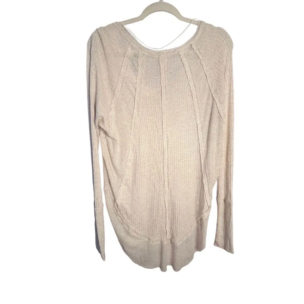Free People We The Free Catalina Raw Seam Slouchy Knitted Thermal Top Ivory Smal - Image 2