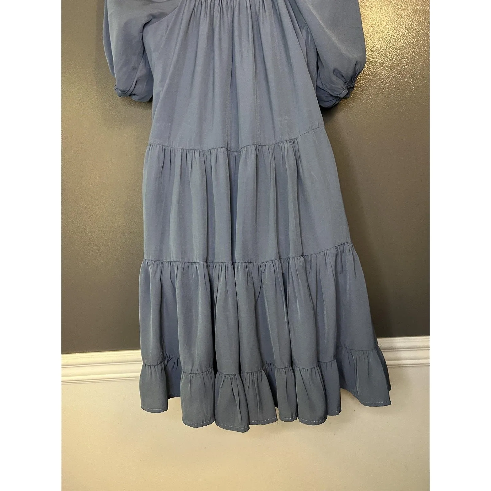 Pinch Dress Womens Small Blue Tiered Babydoll Puff Sleeve Ruffle Hem 3822D - Image 9