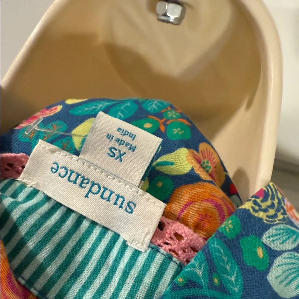 Sundance Rosie Vines Floral Blue Long Sleeve Shirt Feminine Spring XS - Image 5