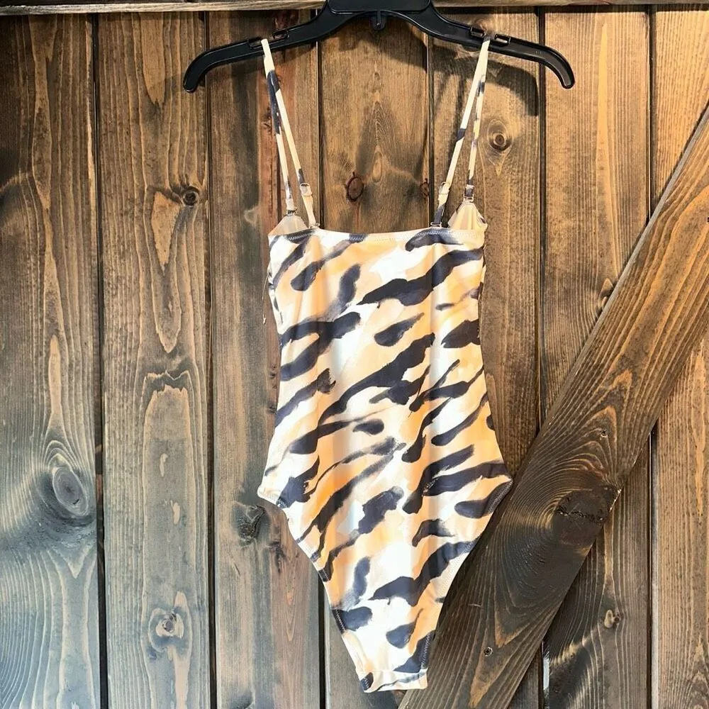 NWOT Nanushka Soline Animal Print One Piece Swimsuit Tan Size XS - Image 5