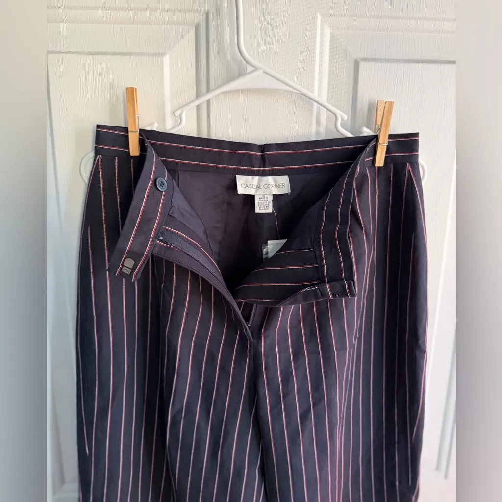 CASUAL CORNER Linen Blend Pinstripe Dress Pants Navy Pink – Size 10 NWT Blue - Image 4