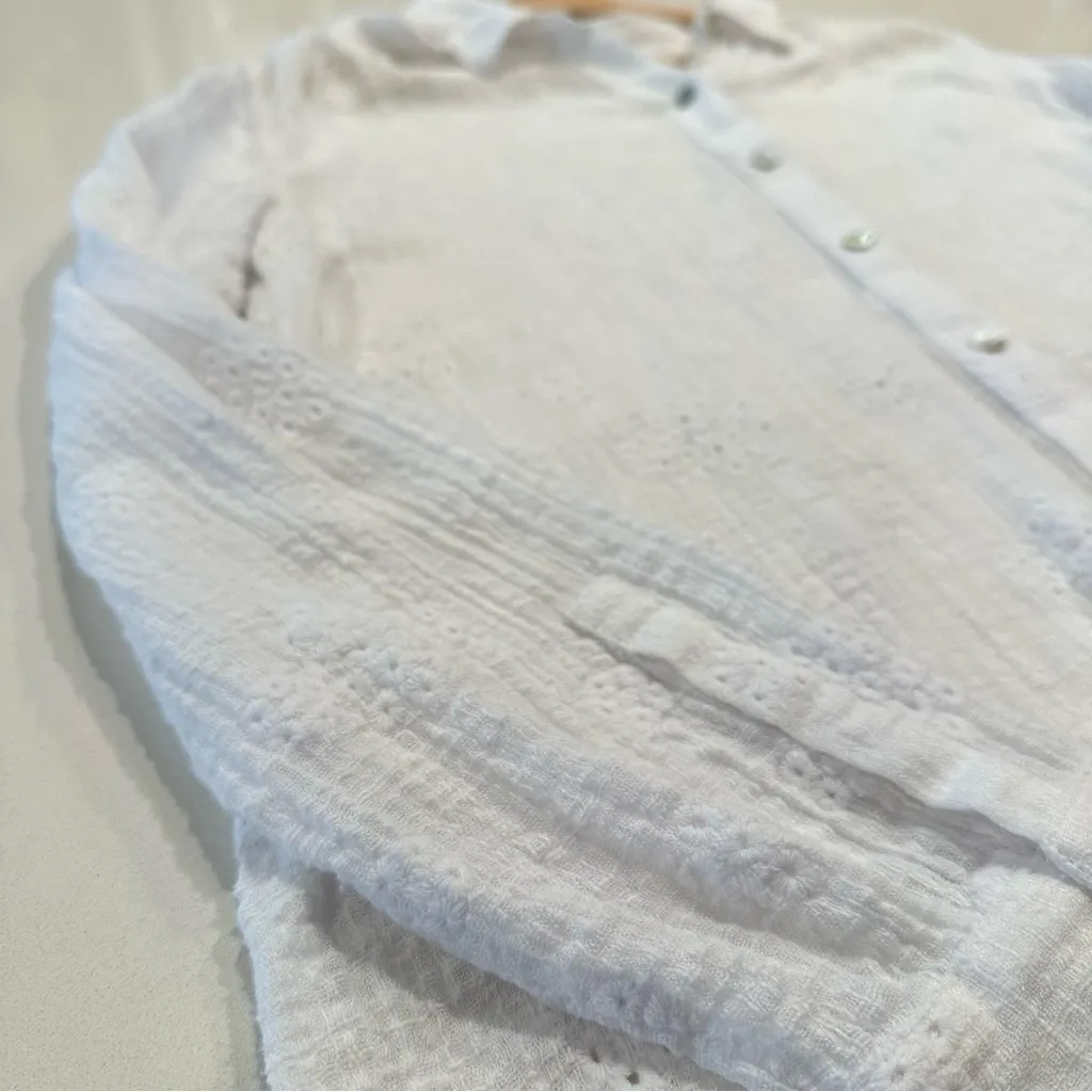 J. Jill Cotton White Gauze Embroidered Textured Long Cardigan Size‎ Medium - Image 7