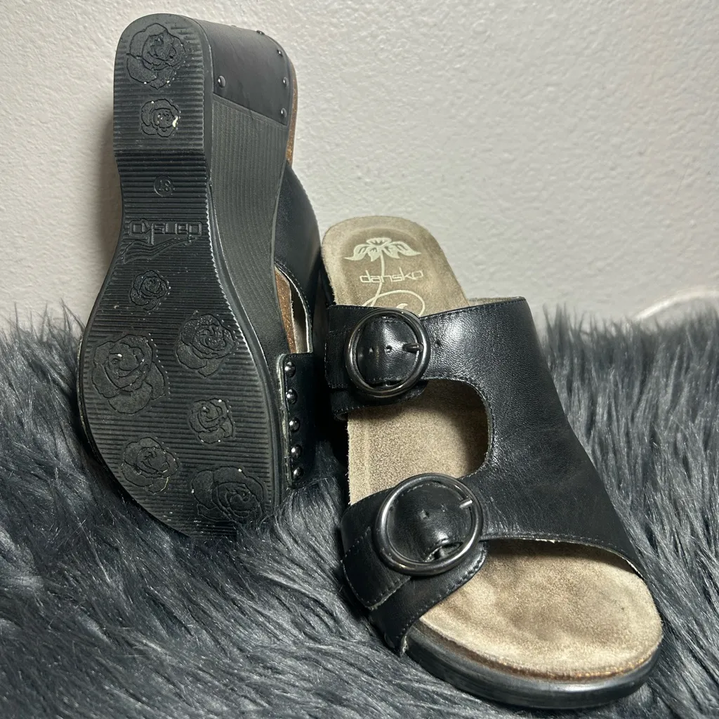 DANSKO Fern Studded Wedge Leather Buckle Platform Slide-On Sandals Black Sz37EU - Image 10