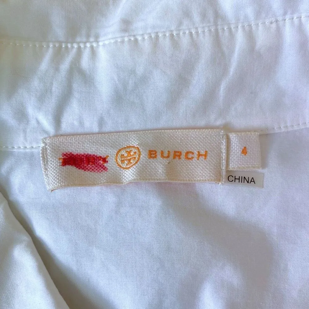 Tory Burch Ivory Eyelet Patchwork Button Down 3/4 Sleeve Shirt - Image 4