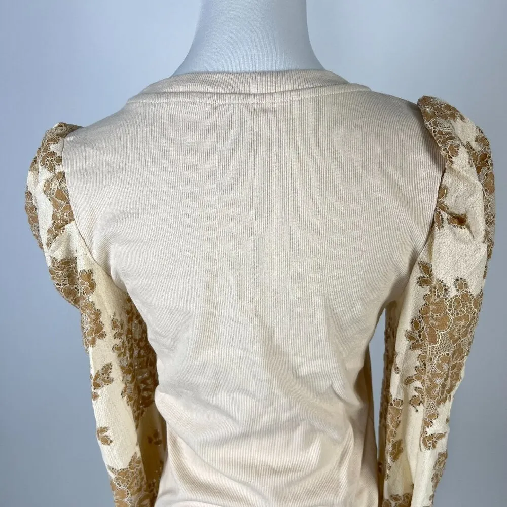 NWOT Anthropologie DOLAN Lace Puff-Sleeve Top Cream Size M Long sleeve - Image 7