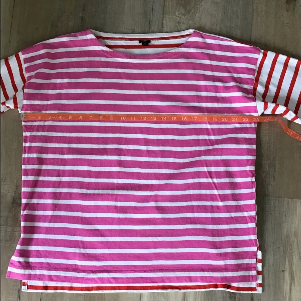 J Crew Shirt Womens M Pink Red Stripe 3/4 Sleeve Oversized Nautical Coastal - Image 4