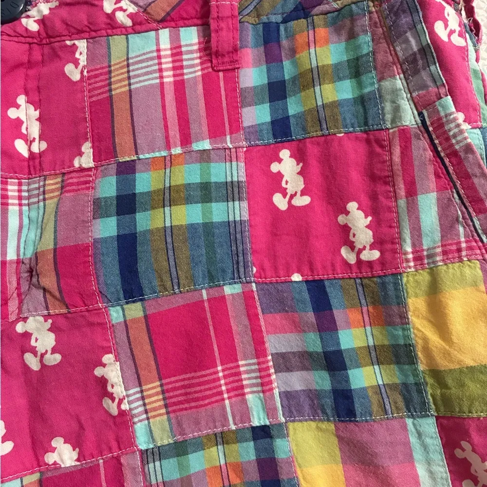 Mickey Mouse Disney World Shorts Women L Pink Madras Patchwork Plaid 34 x 7.5” - Image 2