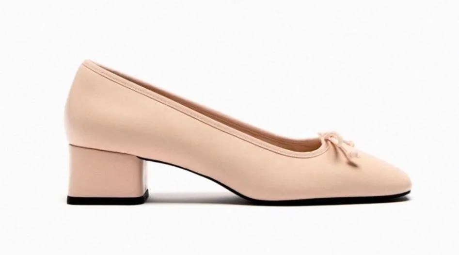 ZARA NEW  LEATHER BALLET FLATS SHOES WITH BLOCK HEELS BEIGE EU 40 US 9 - Image 3