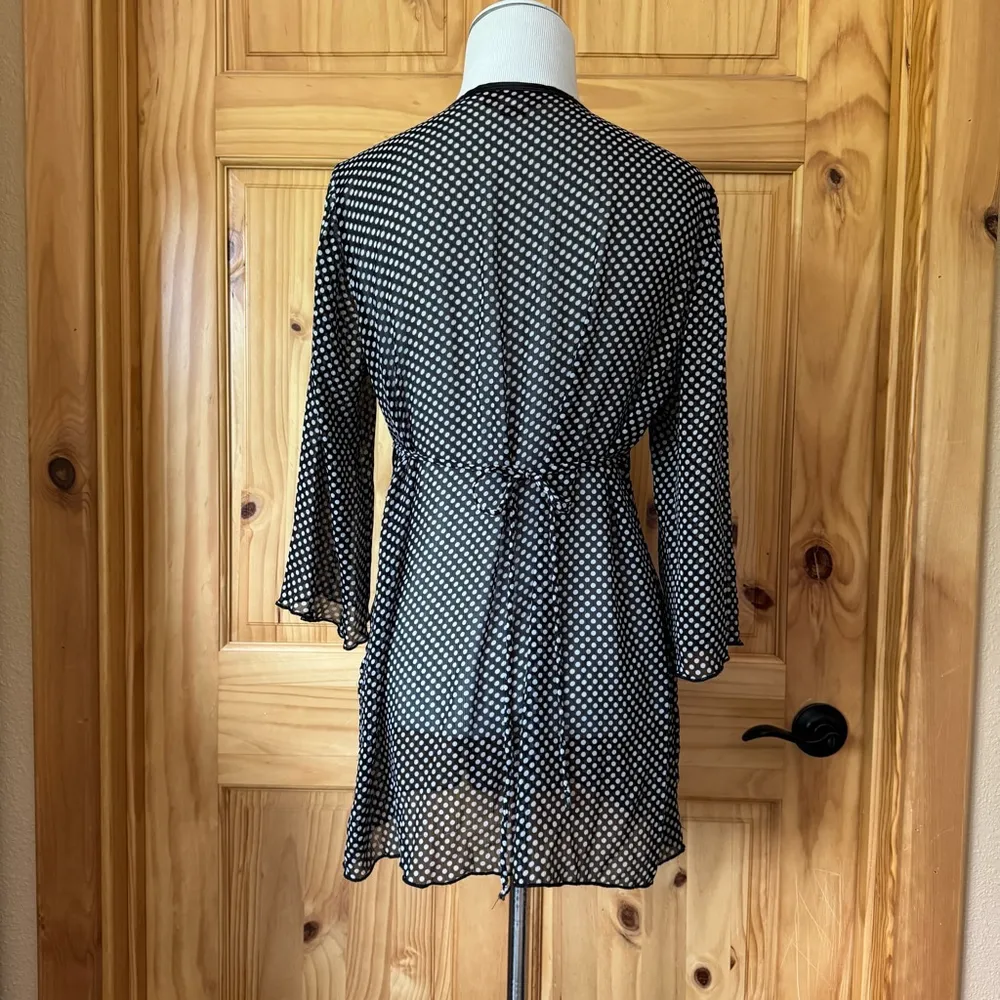 Vintage sheer polka dot Knit Werks babydoll blouse Jr XL Black - Image 14