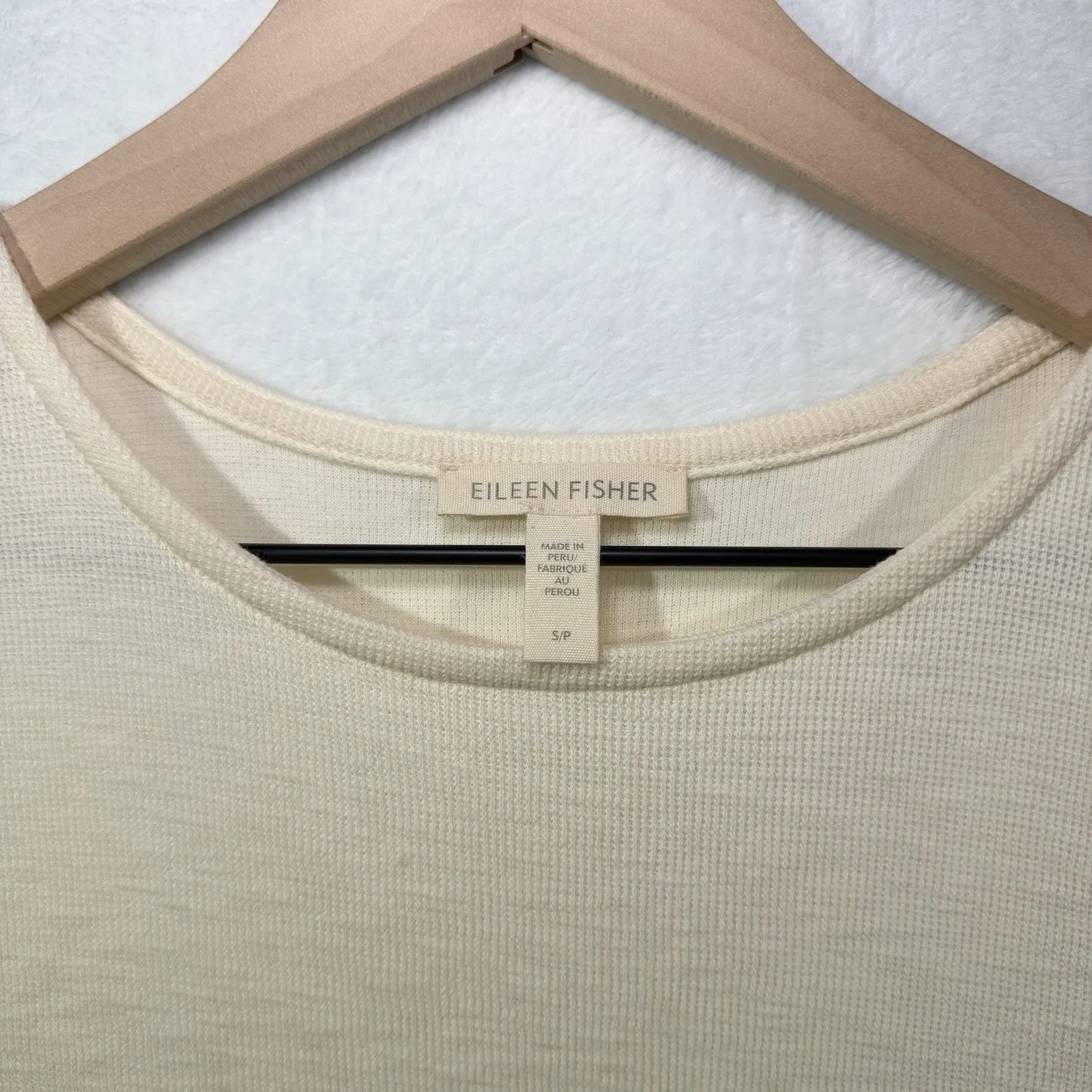 Eileen Fisher Organic Cotton Tank Top Stretch Ribbed Scoop Neck Beige size S - Image 3