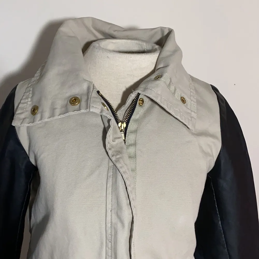 Women’s JJ Safari utility jacket canvas faux Leather sleeves small color block - Image 3