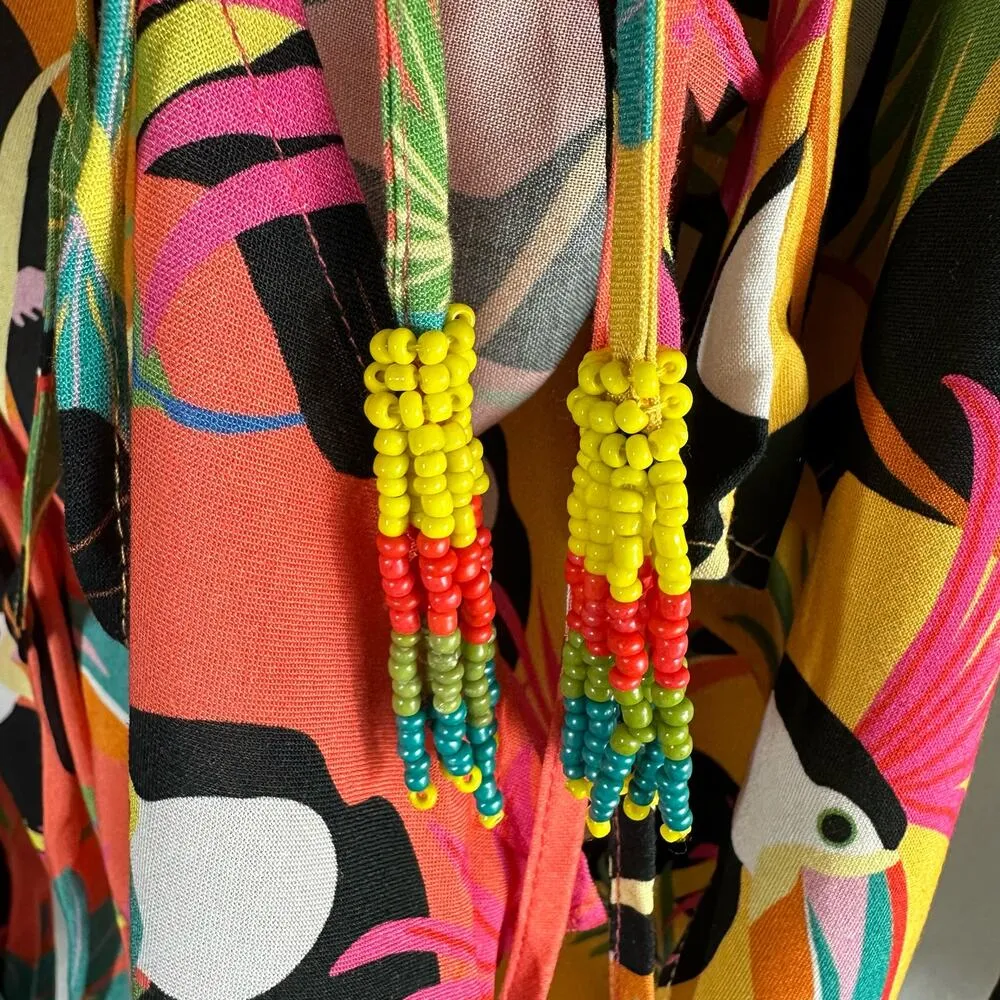 Farm Rio Anthropologie Toucan Tropical Print Wrap Blouse Size Small - Image 8