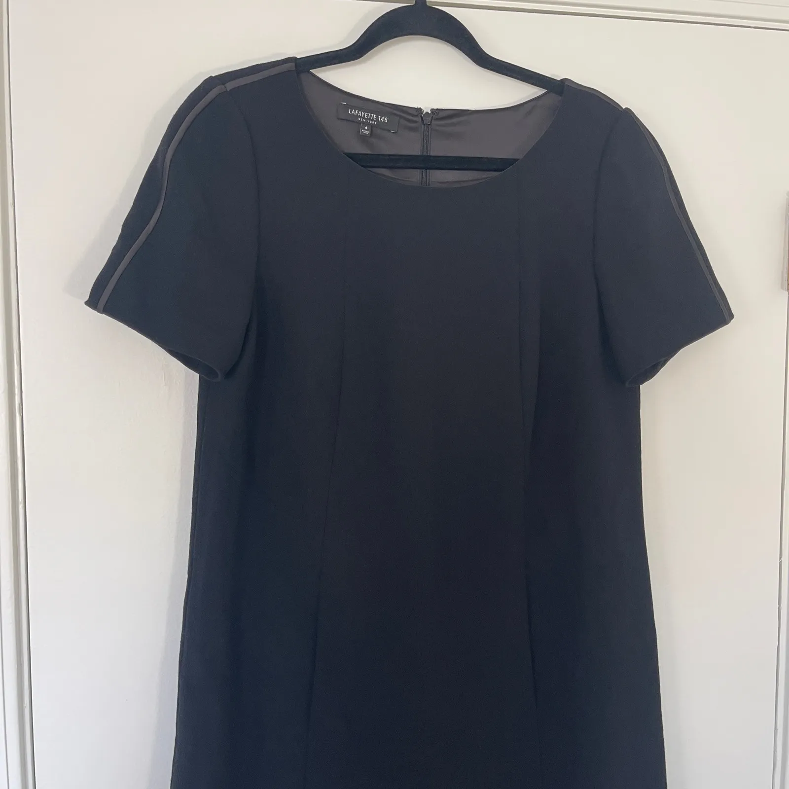 Lafayette 148 New York $448 Virgin Wool Short Sleeve Shift Dress Size 4 Luxury - Image 2