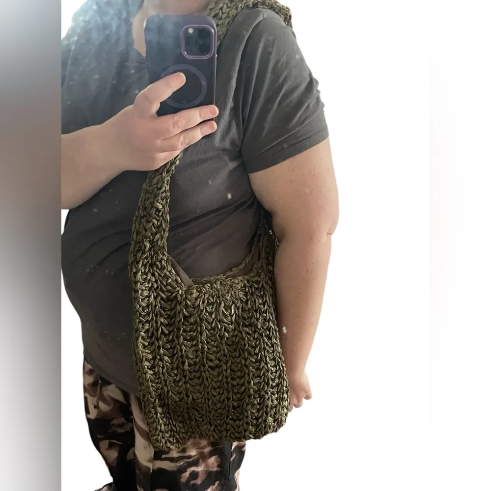 NWT Bijoux Terner Olive Green Raffia Shoulder Tote Bag Summer Boho Beach - Image 4