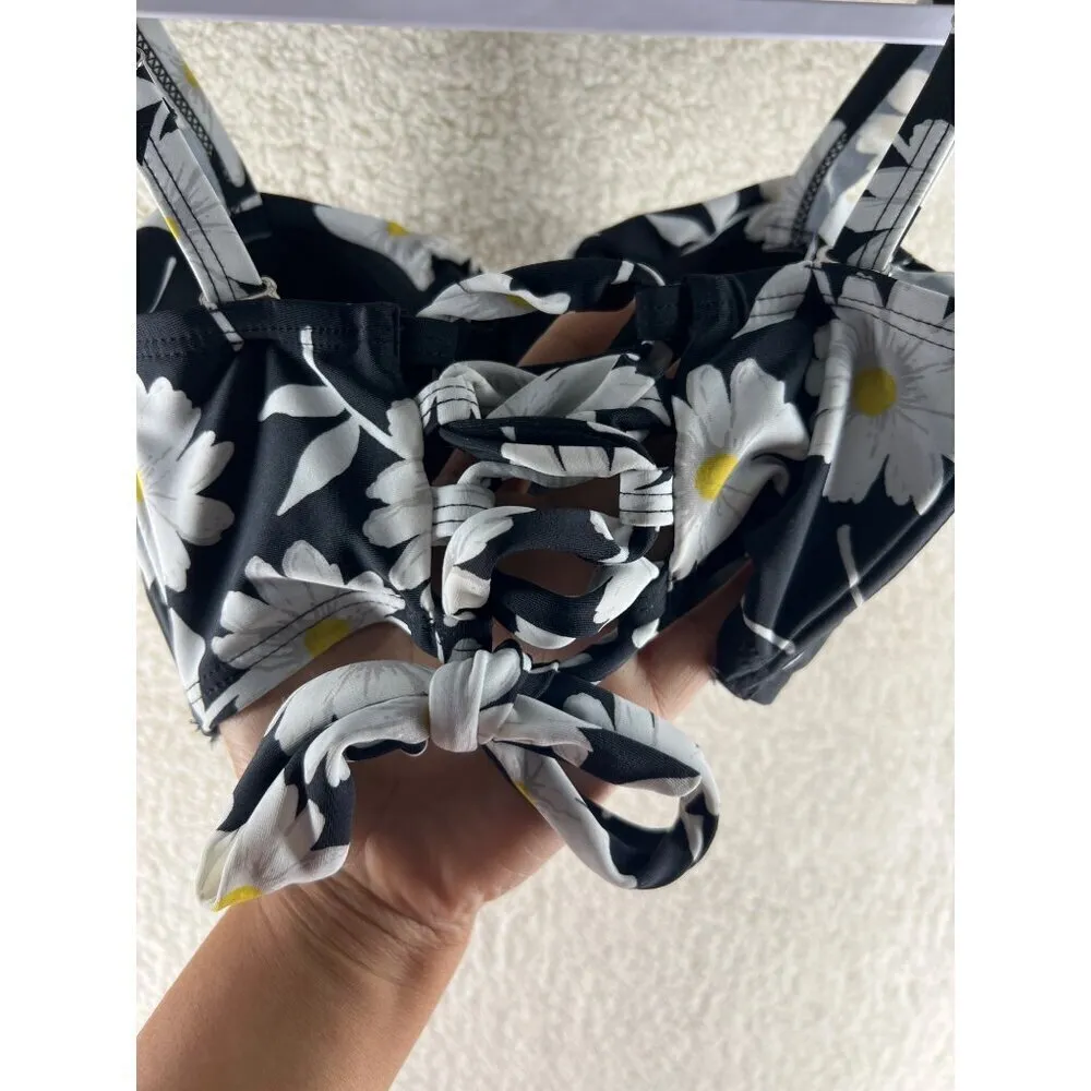 Unique Vintage‎ Womens Swim Top Size XS Black & White Daisy Print Southampton - Image 3